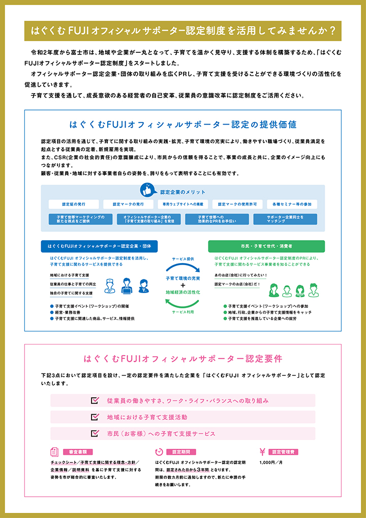 告知チラシ「はぐくむFUJI サポーター募集」